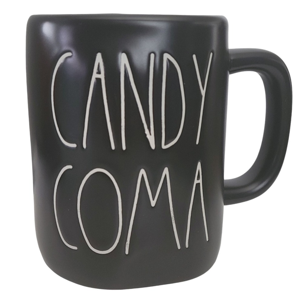 Rae Dunn Artisan Ceramic Matte Black Halloween Mug Large 16oz CANDY COMA New